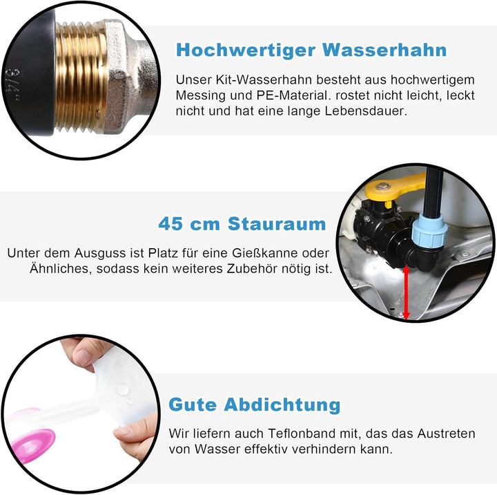 IBC Schwanenhals 3/4" Auslaufhahn, S60x6 Wasserhahn Absperrhahn 3/4 Zoll IBC Adapter für das Bequeme