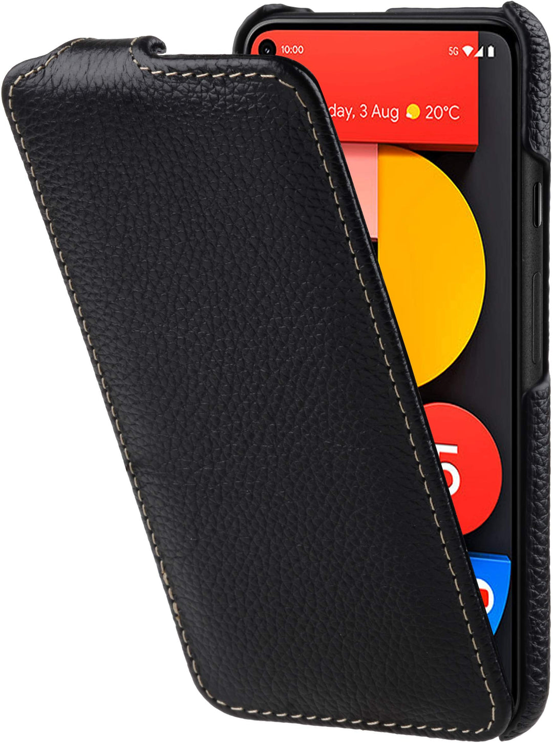 STILGUT UltraSlim kompatibel mit Google Pixel 5 Hülle – Pixel 5 Flip Case aus Leder, Klapphülle, Han