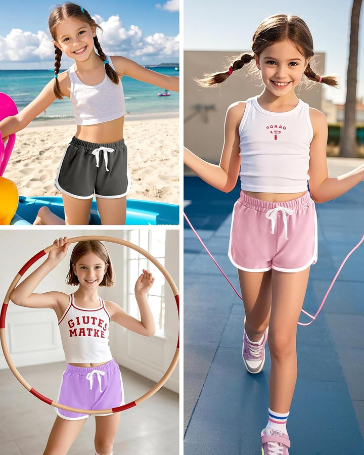 KEREDA Kurze Hose Mädchen Shorts Kinder Sporthose Sommer Turnhose Radlerhose 7-12 Jahre 2/3er-Pack 8