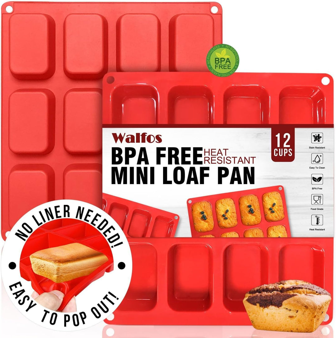 Silikon Mini Kastenform, Walfos 12-fach Mini-Brot-Pfanne Brownie-Pfanne, lebensmittelecht und antiha