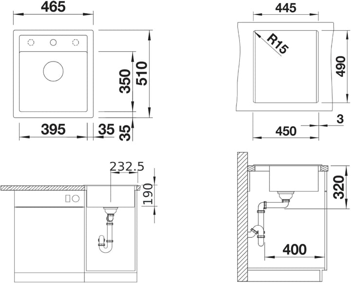 BLANCO DALAGO 45 | SILGRANIT felsgrau | Einbauart: Einbau von Oben | mit Ablauffernbedienung | 45er