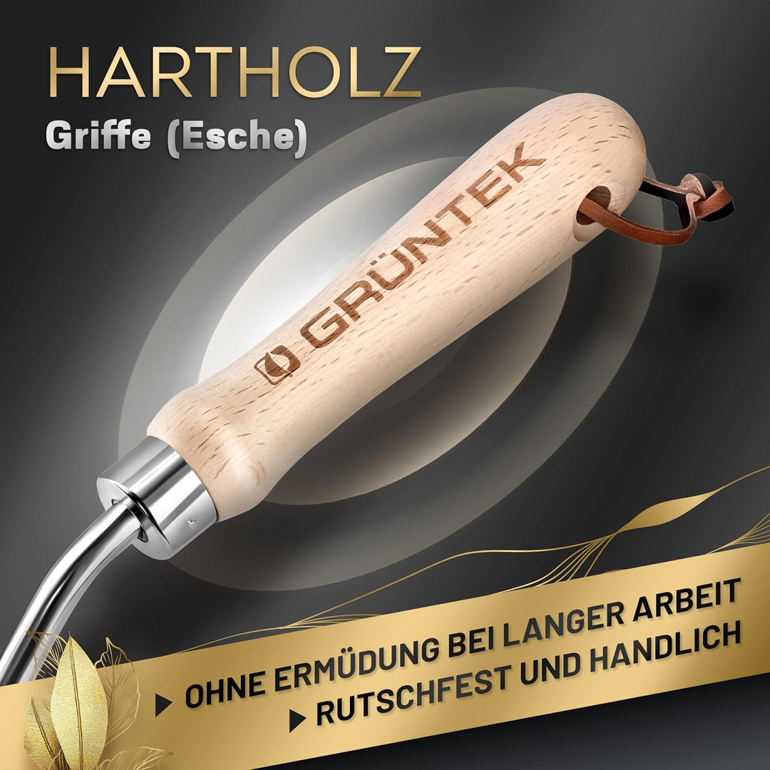 GRÜNTEK 4-TLG Gartenwerkzeug-Set, Premium Gartengeräte, besonders Stabiler Edelstahl, Rutschfester E