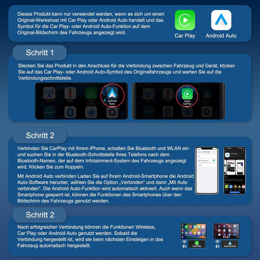 carplay Wireless Adapter, Android Auto Wireless Adapter für iPhone ios 10+ und Android 11+ System, S