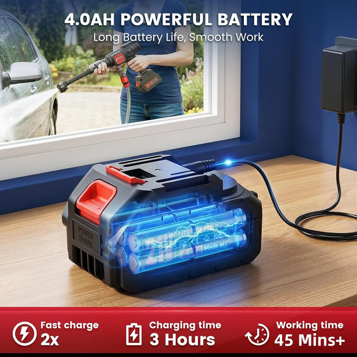 Hcalory Akku Hochdruckreiniger 140 Bar mit 230W Bürstenlosem Motor | 2x4.0Ah Akkus mit LCD Display |