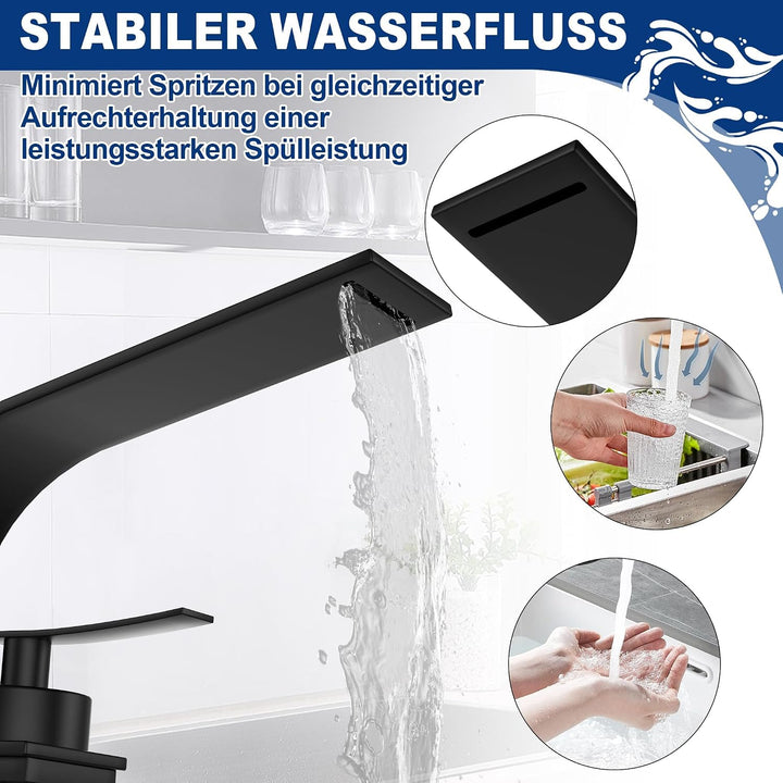 UISEBRT Schwarz Wasserfall Wasserhahn Bad, Modern Messing Waschtischarmatur,Einhandmischer mit Kalt