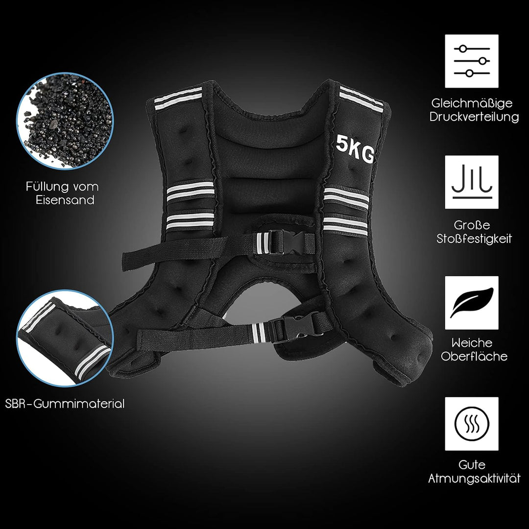 RELAX4LIFE 5/9 kg Gewichtsweste, Ergonomische Fitnessweste, mit reflektierenden Streifen & verstellb