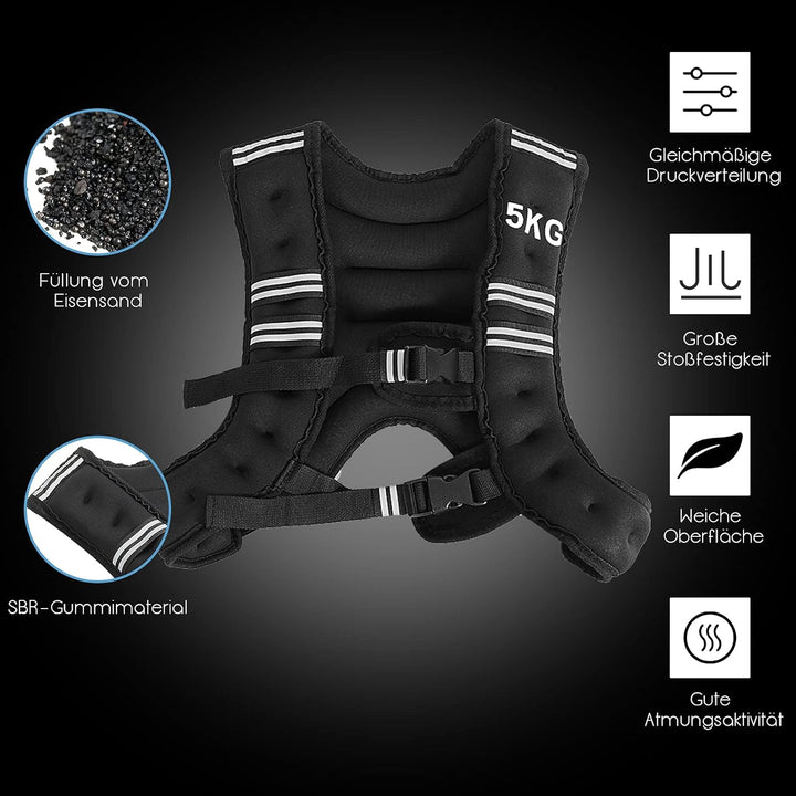 RELAX4LIFE 5/9 kg Gewichtsweste, Ergonomische Fitnessweste, mit reflektierenden Streifen & verstellb