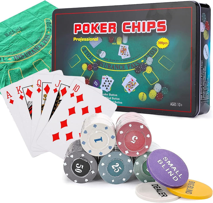 powerking Pokerset für Texas Holdem, Blackjack 300 Chips Pokerset mit Tischdecke Spiel für Familie F