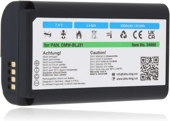 Akku-King Akku kompatibel mit Panasonic DMW-BLJ31 - Li-Ion 3500mAh - für Panasonic Lumix DC-S1, DC-S