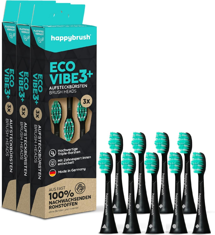 happybrush® Nachhaltige Aufsteckbürsten für elektrische Schall-Zahnbürste Eco VIBE 3 - Schwarz/Mint