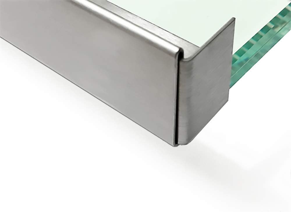 Edelstahl Glasdach-Regenrinne 8,5mm für ESG-Glas 8mm oder VSG Glas 8,76mm, 1.4301 aussen Schliff K32