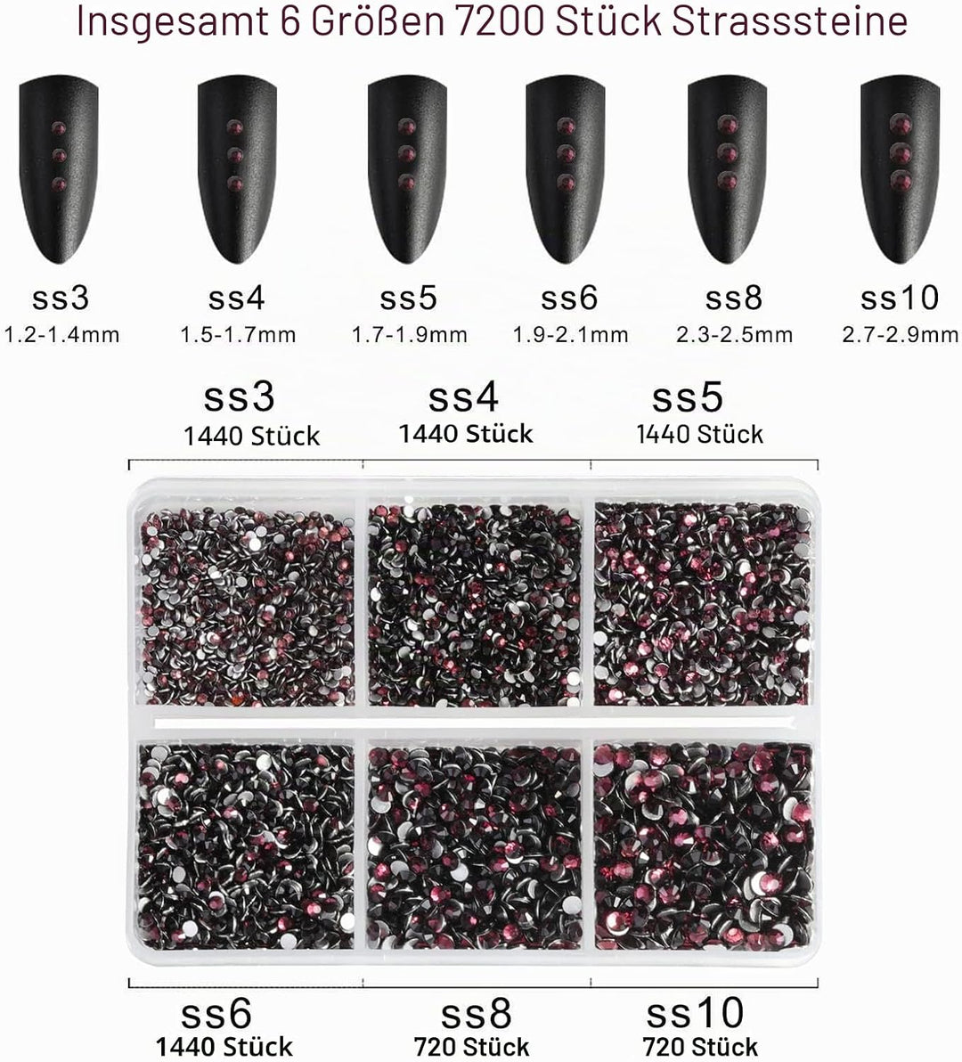 Beadsland 7200pcs Strasssteine für nägel,burgundy Strasssteine set für gesicht strasssteine zum bast