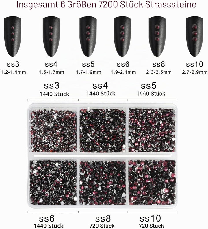 Beadsland 7200pcs Strasssteine für nägel,burgundy Strasssteine set für gesicht strasssteine zum bast