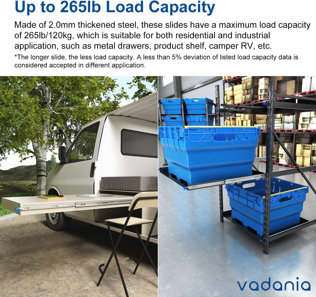 VADANIA Schubladenschienen mit Schloss 350mm, 120kg Tragfähigkeit Schwerlast Vollauszug-Kugellager S