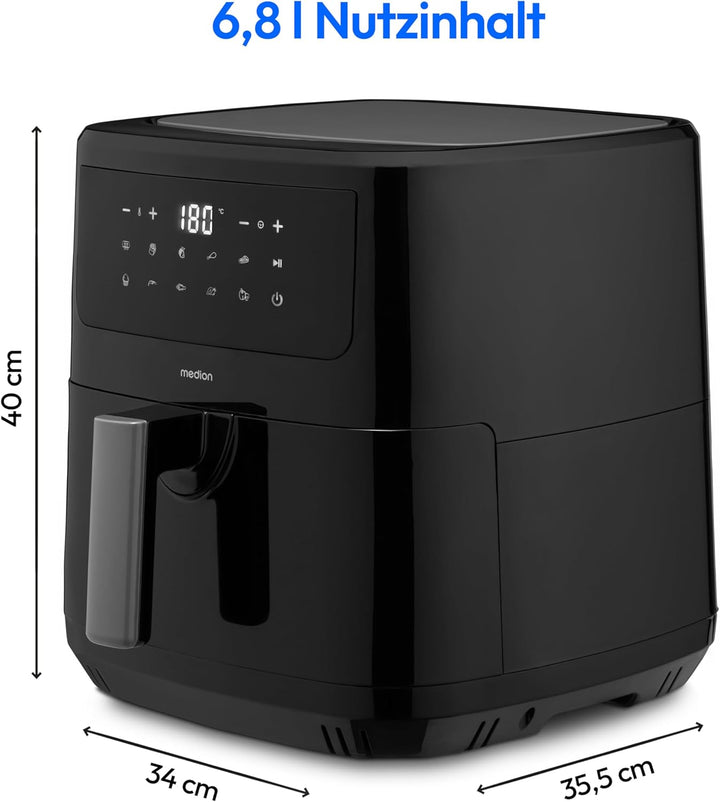 MEDION P10 XL Heissluftfritteuse (6,8 Liter XXL Frittierkorb, 2.150 Watt, zwei Heizelemente aus Edel