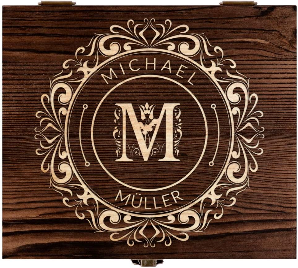 Maverton Whisky Steine Set - in Holzbox mit Gravur - 8 Eiswürfel & 2 Whisky Gläser - wiederverwendba