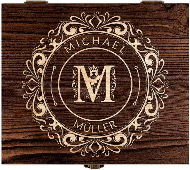 Maverton Whisky Steine Set - in Holzbox mit Gravur - 8 Eiswürfel & 2 Whisky Gläser - wiederverwendba