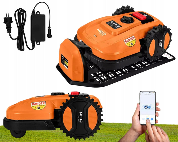 NEO TOOLS Mähroboter mit Austauschbarem Akku für Gärten bis 600 m2 - Steuerung per Smartphone-App -