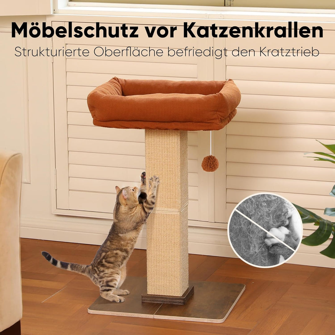 FUKUMARU Kratzbaum, 73 cm hocher Katzenbaum mit 46 x 36 cm Plattform, Retro-Stil hoher Kratzbaum mit