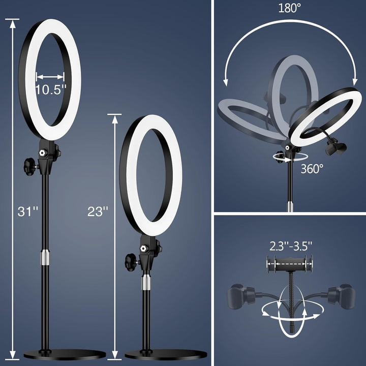Ringlicht mit Stativ,Ring Light Tisch Selfie Licht Ringleuchte Lichtring,10.5 Zoll 3 Lichtfarben 10