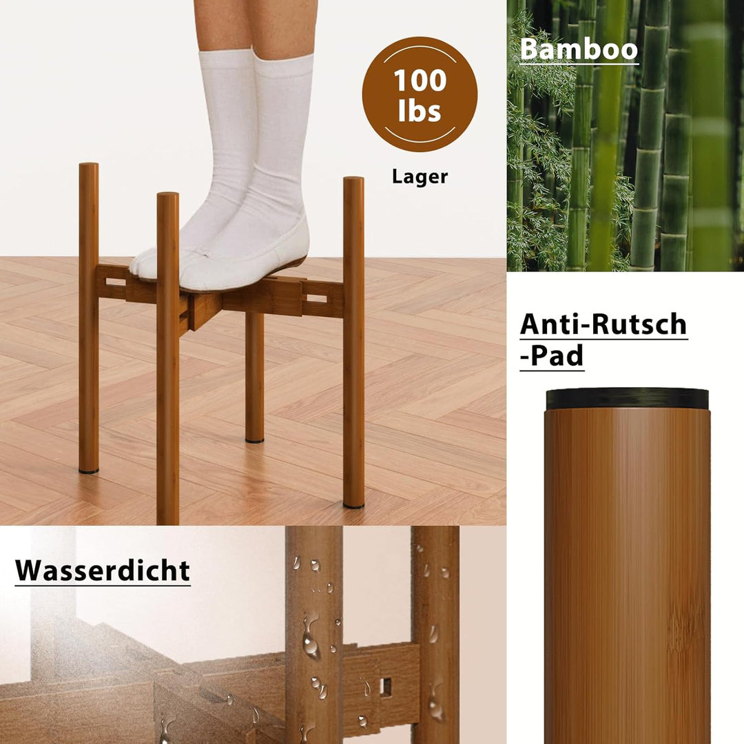 Bamworld Blumenständer Blumenhocker Pflanzenhocker Hellbraun Verstellbar und kippsicher, geeignet fü