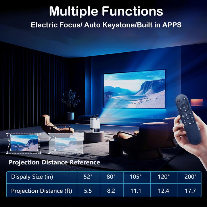 Smart Beamer, Tragbarer Projektor with WiFi & Bluetooth 5.4, 1080P Video Proyector 600 ANSI Lumen, 1