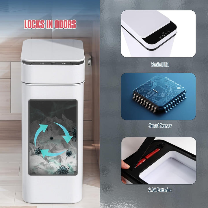 VicBre 12L Sensor Mülleimer mit Deckel, Touchless Wasserdicht Abfalleimer Automatischer Mülltonne fü