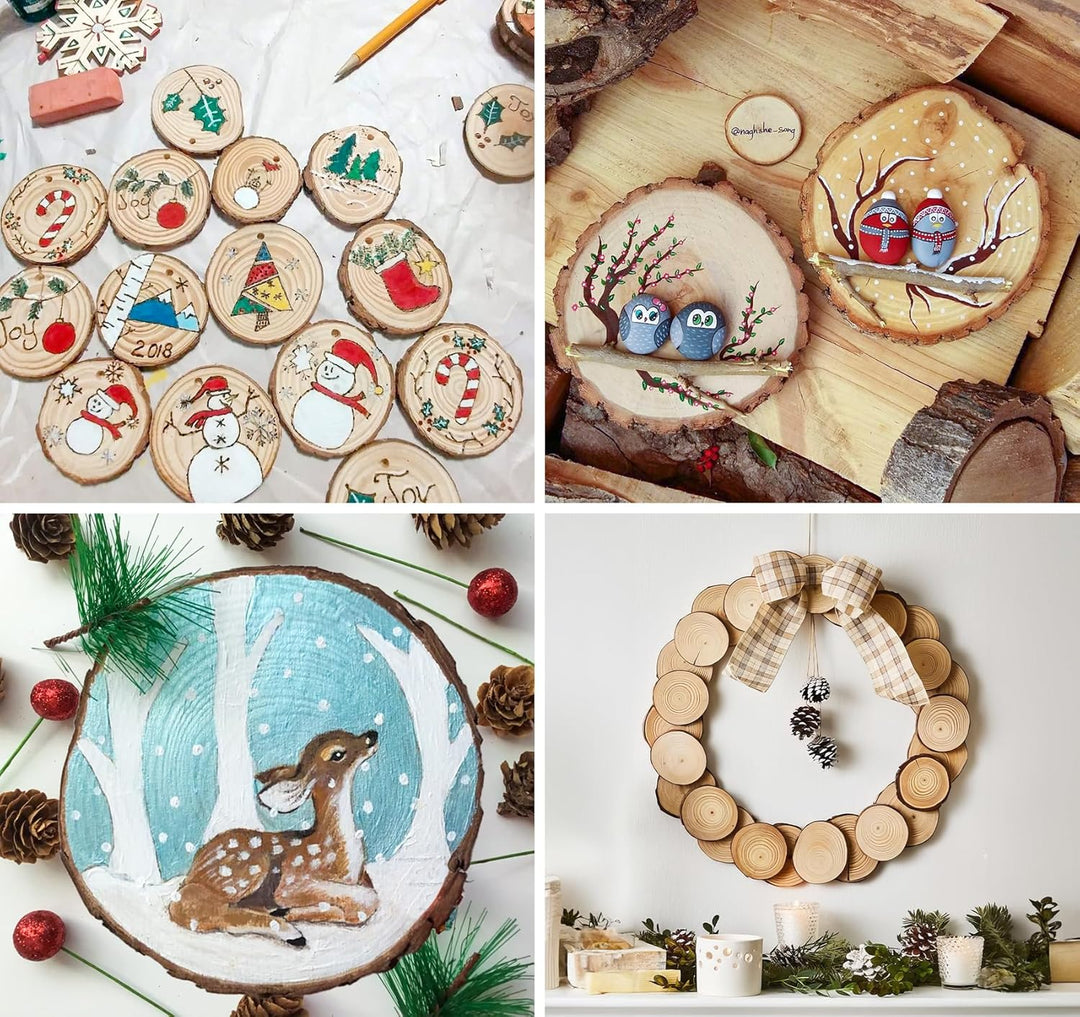 Holzscheiben 10er Set 14-15 cm Runde Baumscheiben ohne Loch für DIY Basteln, Hochzeit und Weihnachts