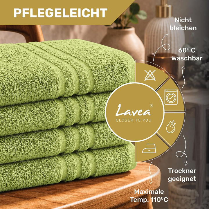 Lavea 4er Set Handtuch 50x100cm, Frottierserie Elena, Lindgrün 4 x 50 x 100 cm Lindgrün, 4 x 50 x 10