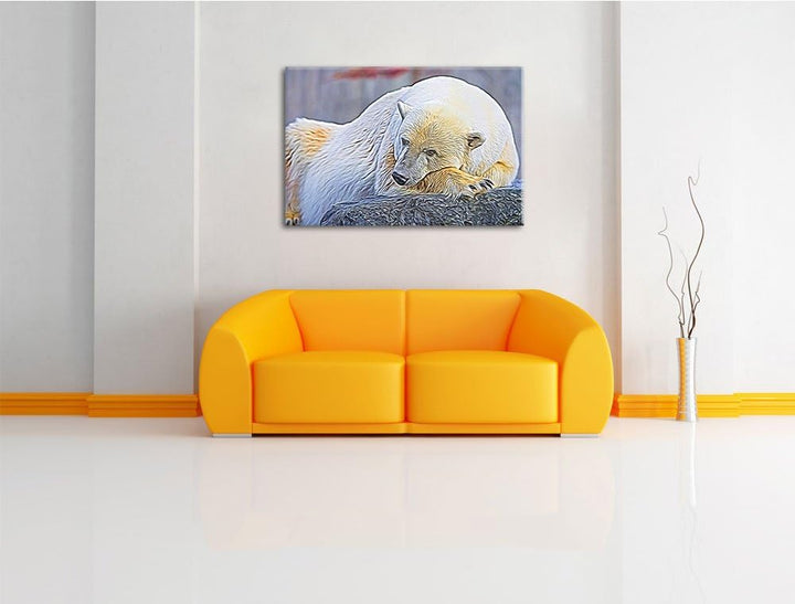 schlafender Eisbär Deluxe Format: 100x70 cm auf Leinwand, XXL riesige Bilder fertig gerahmt mit Keil