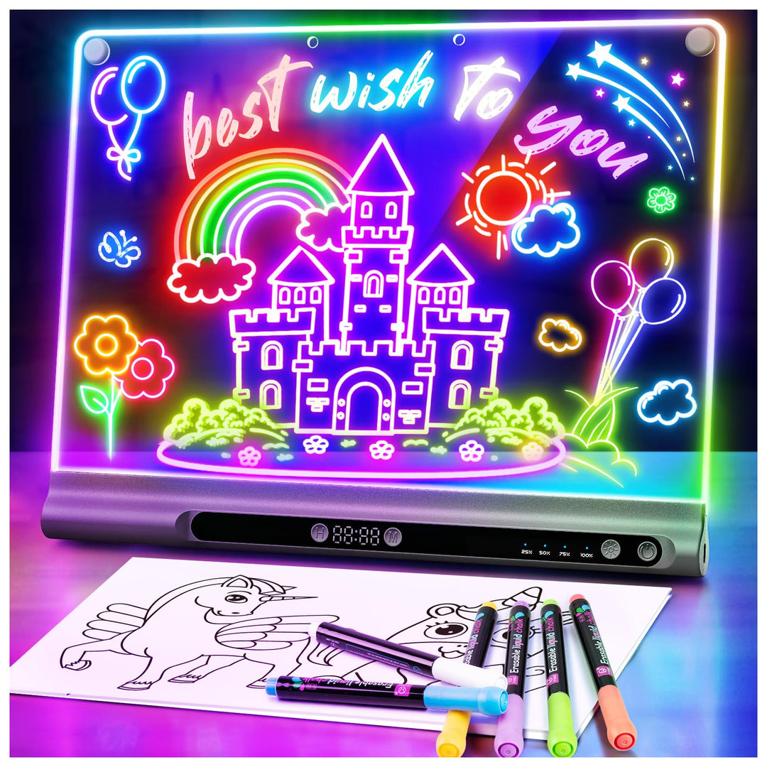 LED-Zeichenbrett Wiederaufladbares 41 cm, 9 Lichtmodi mit Timer, Neon-Trockenlöschtafel mit Ständer,