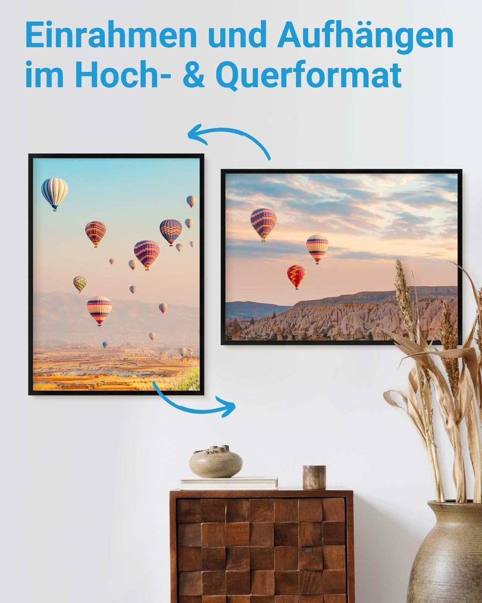 PHOTOLINI Bilderrahmen 50x70 cm Schwarz MDF-Holz, 2er Set Posterrahmen, bruchsicheres Acrylglas, zum
