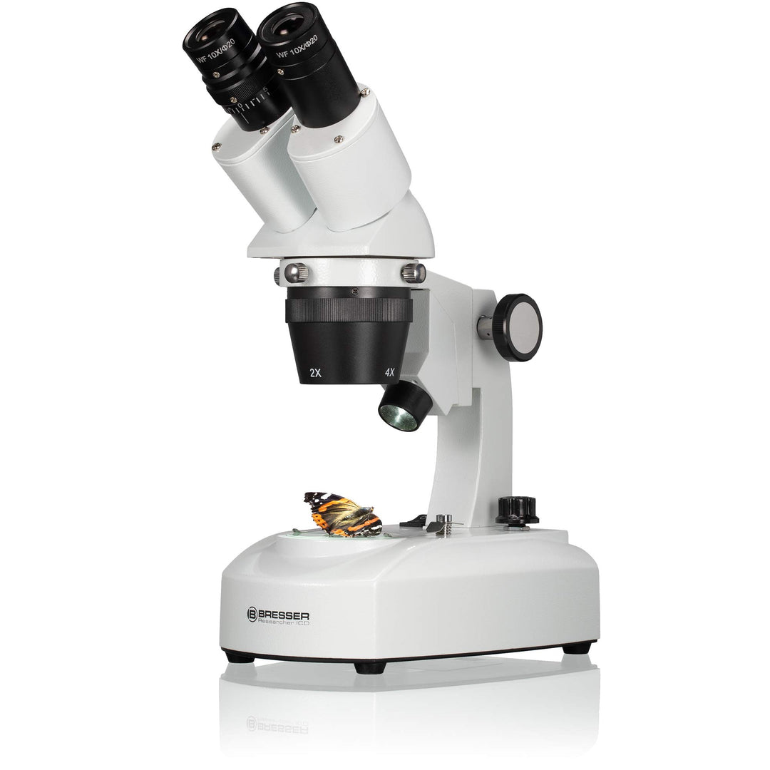 Bresser 3D Stereo Auflicht Durchlicht Mikroskop Researcher ICD LED 20x-80x mit 360° drehbarem Tubus,