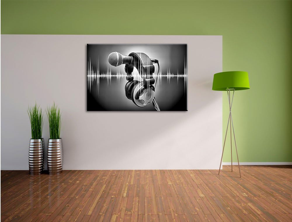 Monocrome, Mikrofon, Format: 100x70 auf Leinwand, XXL riesige Bilder fertig gerahmt mit Keilrahmen,