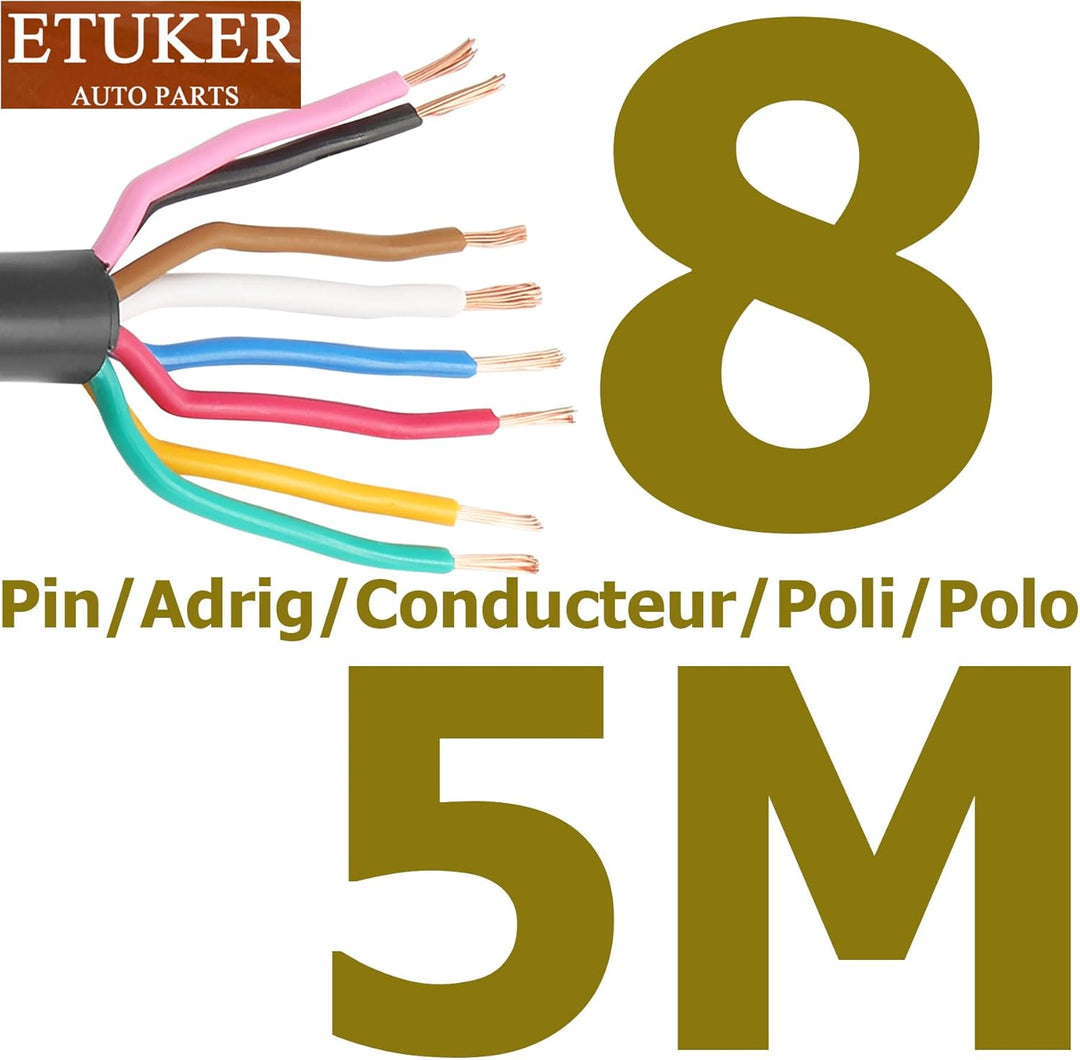 ETUKER Fahrzeugkabel 8 adrig 5M Kabel Anhänger 8 polig Camping Fahrzeugleitung Kabelquerschnitt 7x0.