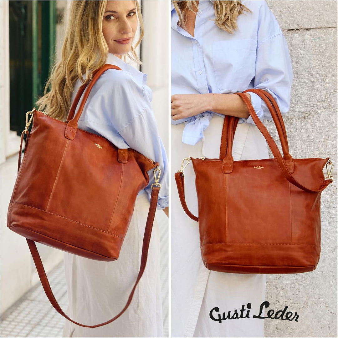 Gusti Shopper Leder - Mia Handtasche Damen Arbeitstasche Braun, Braun