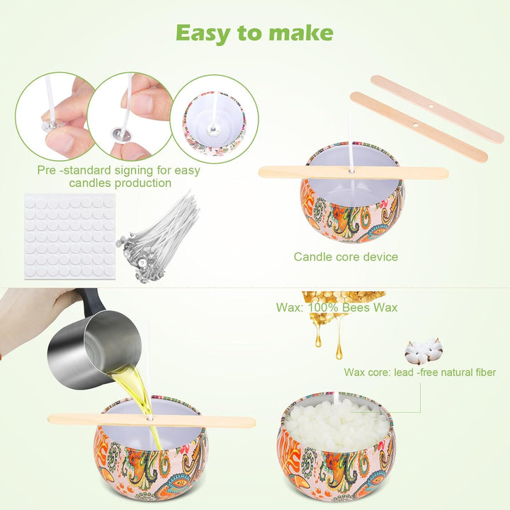 Kerzen Selber Machen Set, DIY Kerzenherstellung Kit 480G Bienenwachs für Kerzen, 9 Dosen 6 ätherisch
