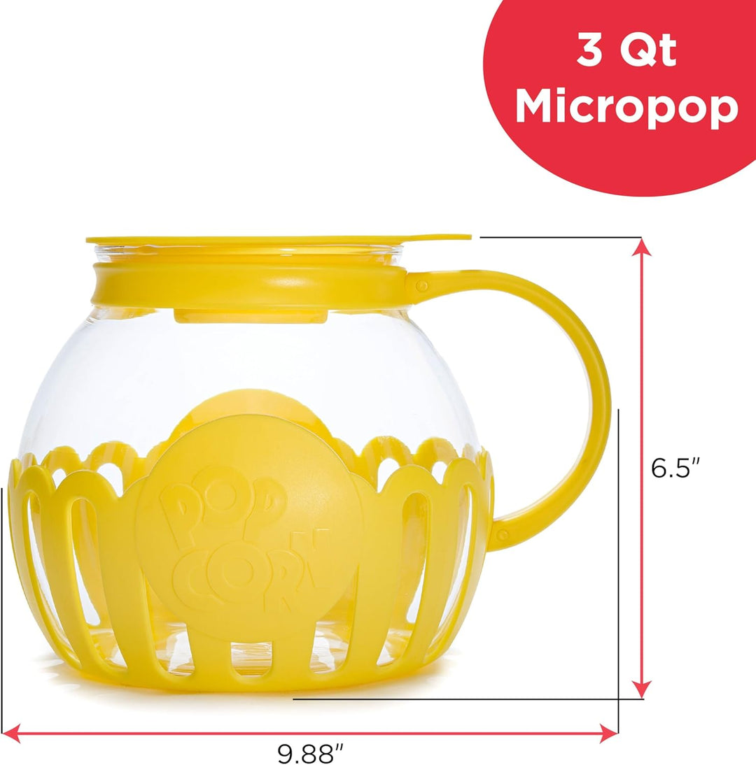 Ecolution Micro 3 Quart Family Size Original Mikro-Pop Popcorn Popper, Borosilikatglas, 3-in-1 Silik