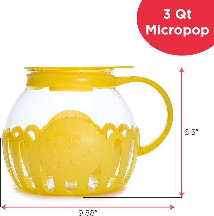 Ecolution Micro 3 Quart Family Size Original Mikro-Pop Popcorn Popper, Borosilikatglas, 3-in-1 Silik