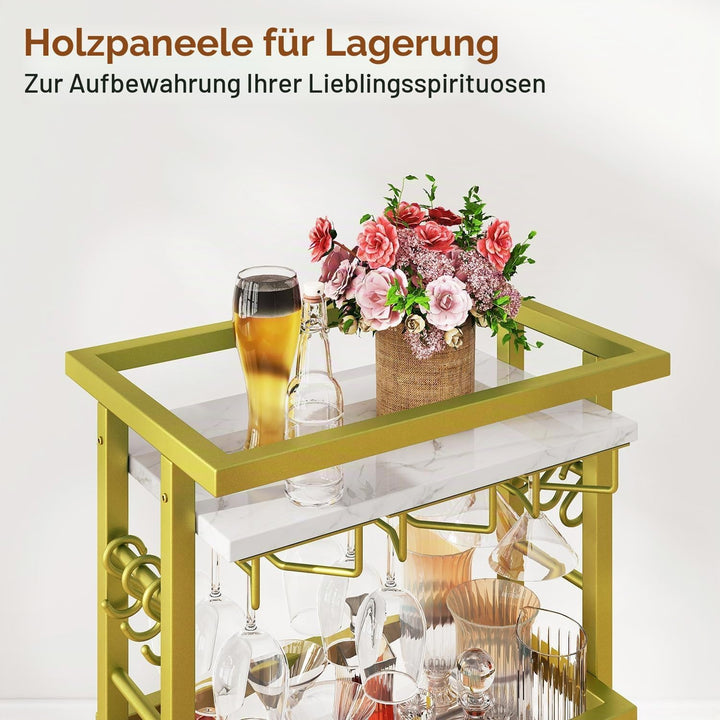 IBUYKE 4 Ebenen Weinregal mit Rollen,Freistehend Weinregal, Barwagen für Spirituosen, Whisky und Wei