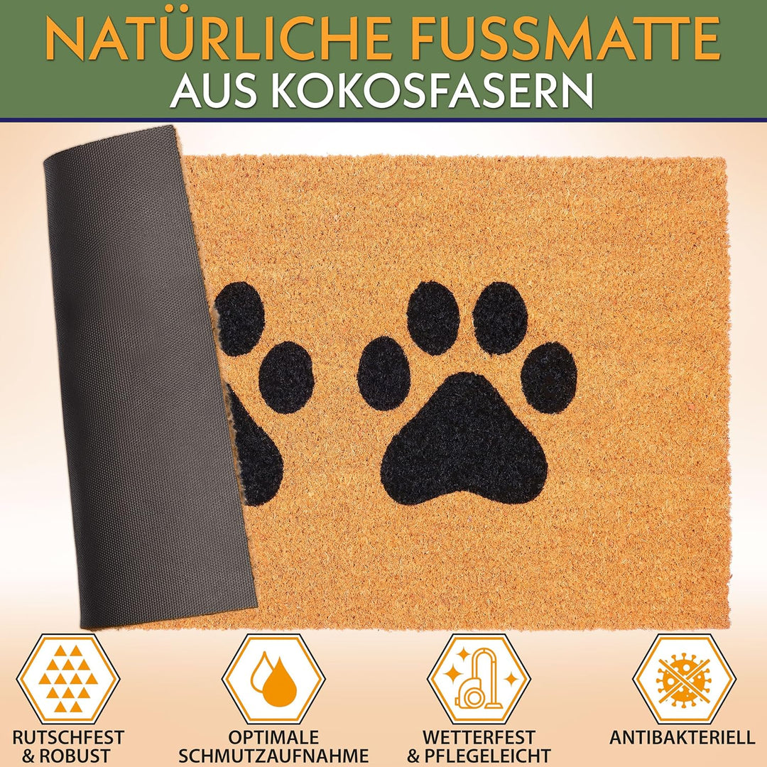 BRUBAKER Fussmatte für Aussen und Innen - Pfoten - 45 x 75 cm Hunde und Katzen Schmutzfangmatte aus