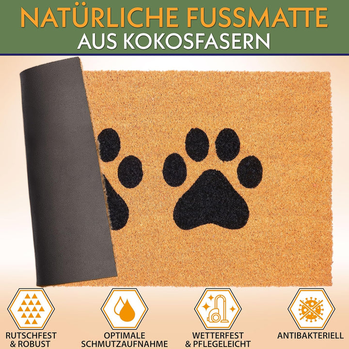 BRUBAKER Fussmatte für Aussen und Innen - Pfoten - 45 x 75 cm Hunde und Katzen Schmutzfangmatte aus