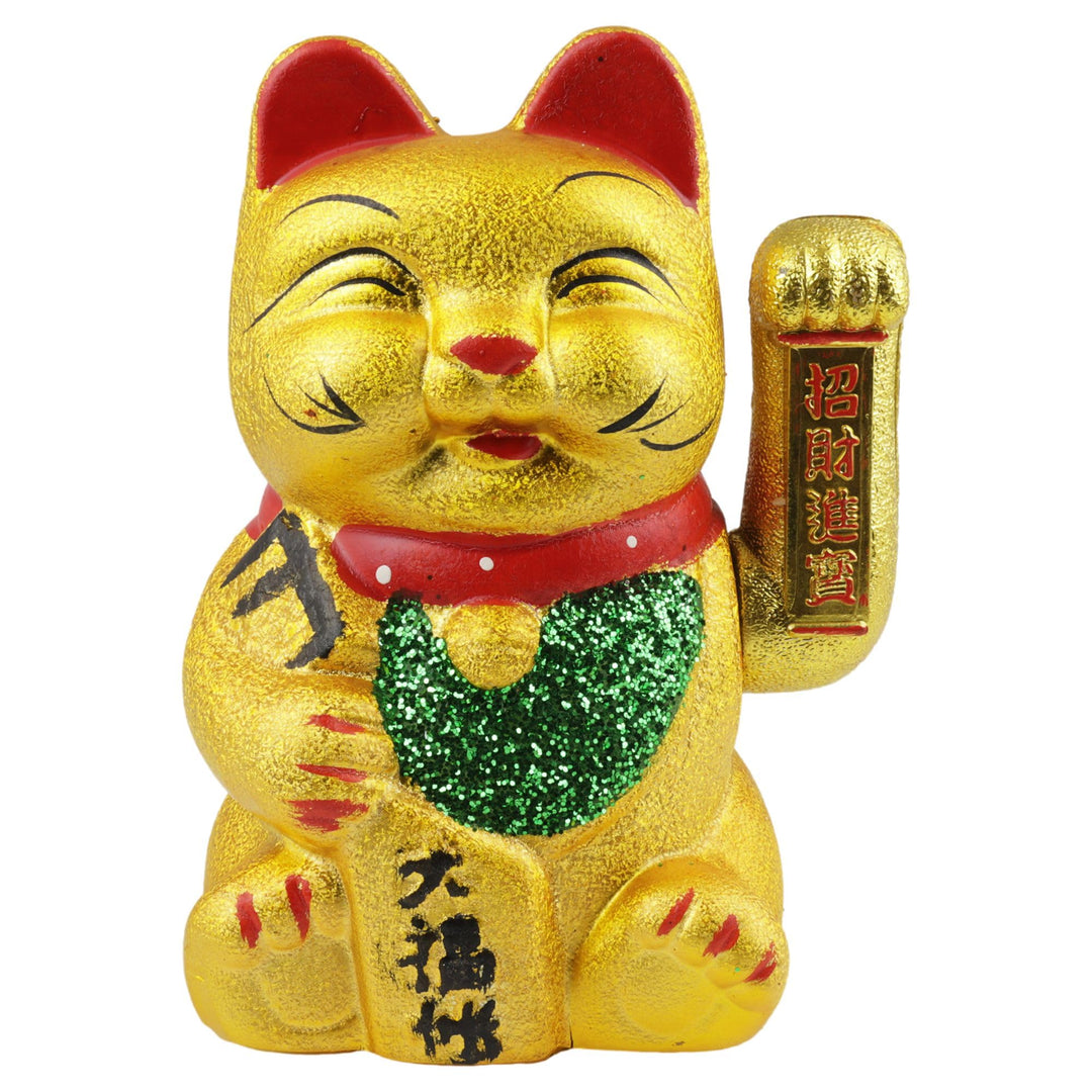 Freak Scene Glückskatze Maneki-Neko Augen zu Winkekatze aus Keramik 17cm Gold