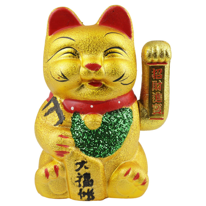 Freak Scene Glückskatze Maneki-Neko Augen zu Winkekatze aus Keramik 17cm Gold
