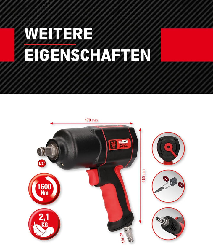 KS Tools 515.1200 1/2" THE DEVIL Hochleistungs-Druckluft-Schlagschrauber, 1600Nm