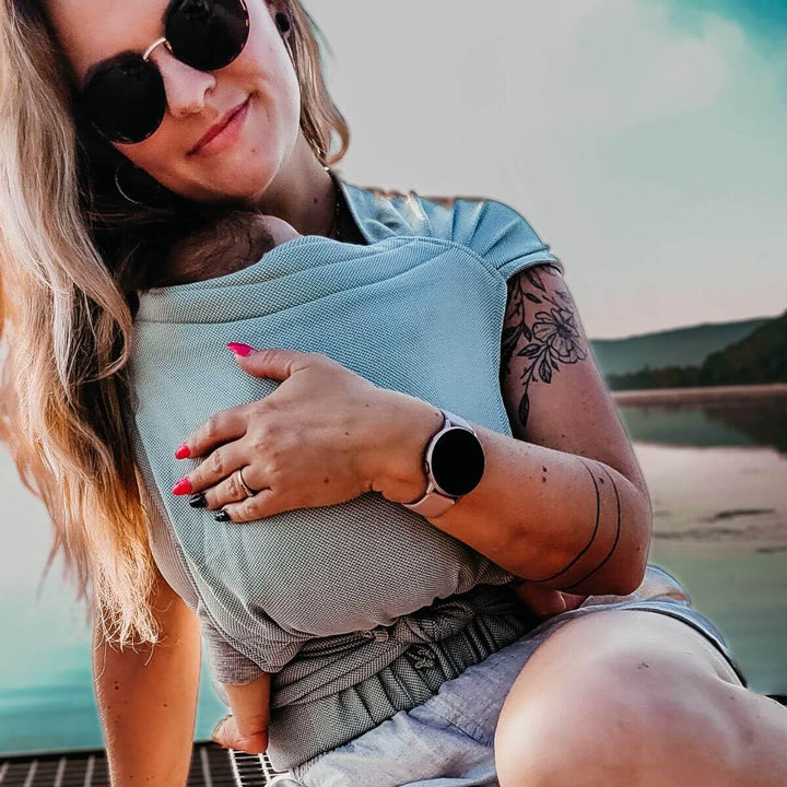 Hoppediz Hop-Tye Advanced - 4-in-1 Babytrage für Neugeborene ab Geburt - Halfbuckle Tragehilfe mit T