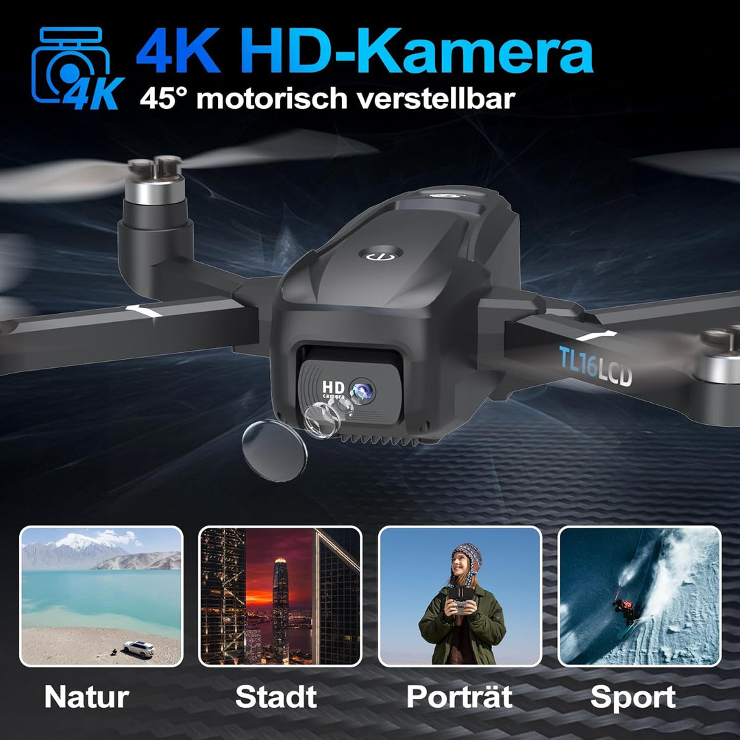 TL16LCD Drohne mit Kamera 4K, FPV Drohne mit LCD Fernbedienung für Anfänger Automatische Rückkehr Fo