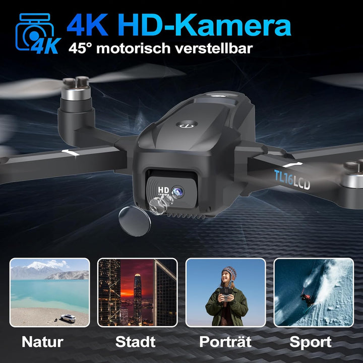 TL16LCD Drohne mit Kamera 4K, FPV Drohne mit LCD Fernbedienung für Anfänger Automatische Rückkehr Fo