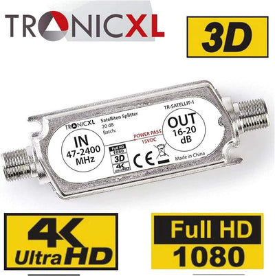 TronicXL Premium 2-Fach Antennenverteiler Splitter mit Sat Verstärker digital HD I für Satellit TV D