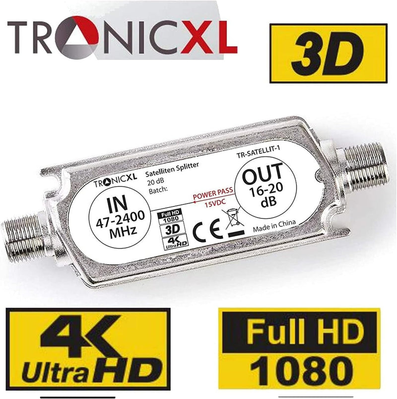 TronicXL Premium 2-Fach Antennenverteiler Splitter mit Sat Verstärker digital HD I für Satellit TV D